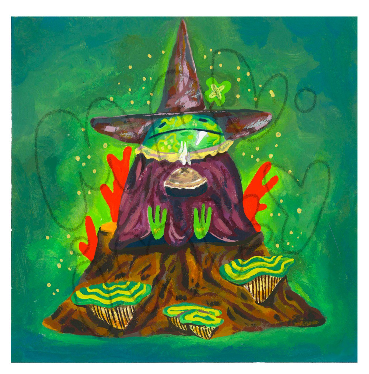 Frog Wizard Art Print - 8x8