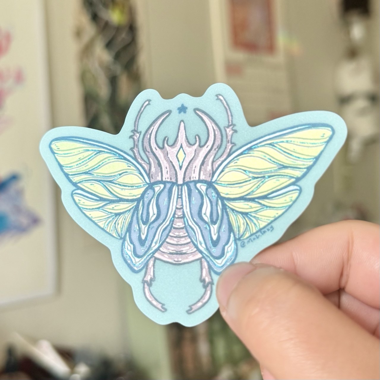 Vapor Wave Horned Beetle Sticker