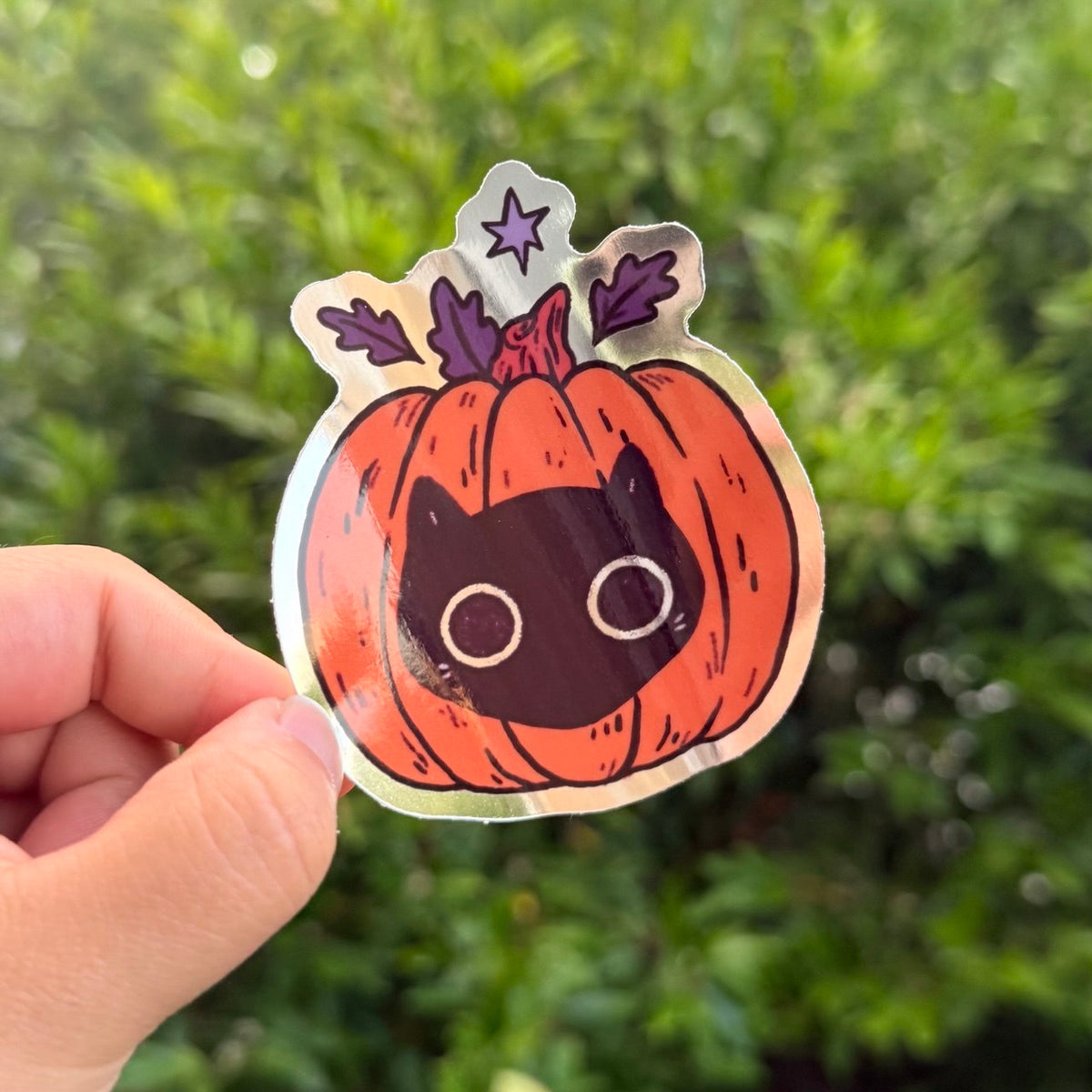Holographic Pumpkin Cat Sticker