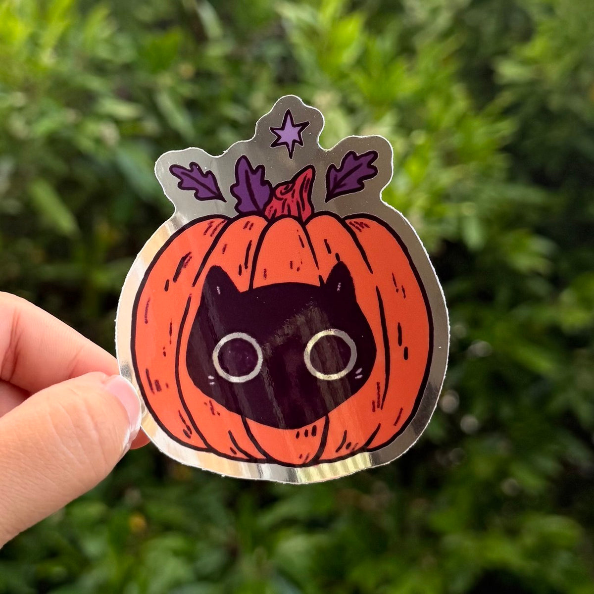 Holographic Pumpkin Cat Sticker