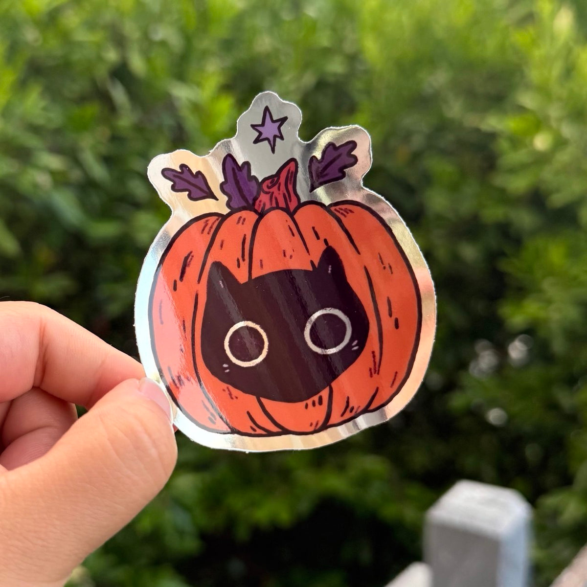 Holographic Pumpkin Cat Sticker